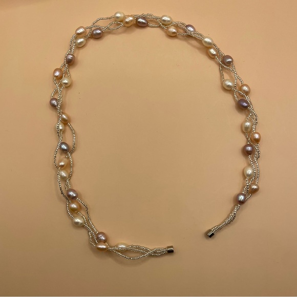 Stunning Triple-strand Baroque Pearl and Seed Bead Necklace Iridescent EUC #638 - Picture 8 of 8